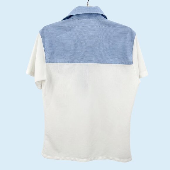 Vintage 60's Palladium Blue & White Short Sleeve Button Detail Retro Style Shirt - Picture 4 of 6